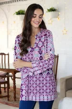 Viscose tunic, 'Meena Bazaar in Purple' - Artisan Crafted Viscose Tunic