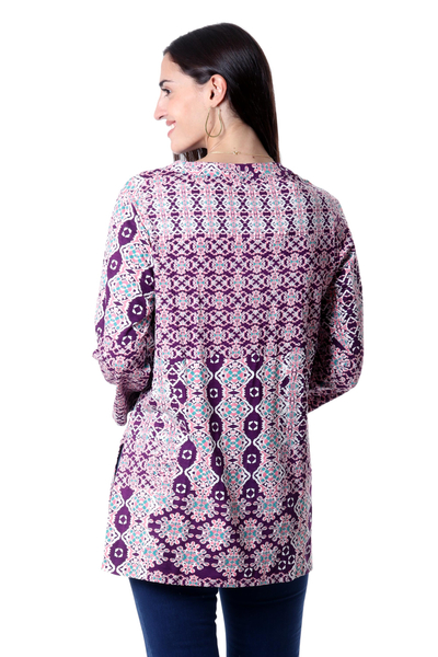 Viscose tunic, 'Meena Bazaar in Purple' - Artisan Crafted Viscose Tunic