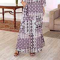 Falda larga de viscosa, 'Meena Bazaar in Purple' - Falda larga con estampado de viscosa