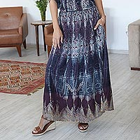 Maxi falda de viscosa bordada, 'Jaipur Twilight' - Falda larga de viscosa con bordados a mano