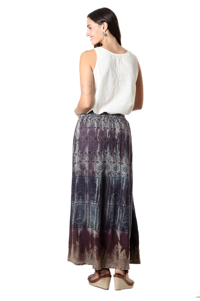 Embroidered viscose maxi skirt, 'Jaipur Twilight' - Long Viscose Skirt with Hand Embroidery