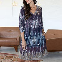 Besticktes A-Linien-Kleid aus Viskose, „Jaipur Twilight“ – Handbesticktes A-Linien-Kleid