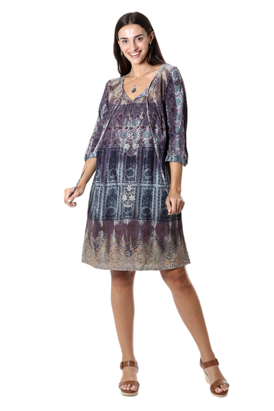 Embroidered viscose A-line dress, 'Jaipur Twilight' - Hand Embroidered A-Line Dress