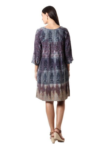 Embroidered viscose A-line dress, 'Jaipur Twilight' - Hand Embroidered A-Line Dress