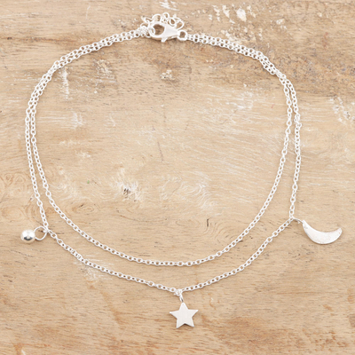 Sterling silver anklet, 'Celestial Union' - Sterling Silver Celestial Anklet