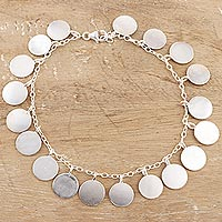 Sterling silver anklet, 'Whirling Moon' - Sterling Silver Polished Charm Anklet