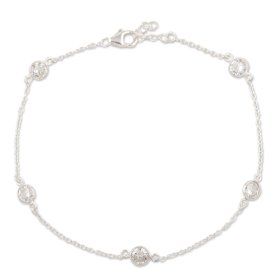 Cubic zirconia anklet, 'Fading Moon' - Handmade Cubic Zirconia and Sterling Silver Anklet