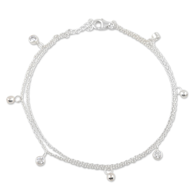 Cubic zirconia anklet, 'Shine and Sparkle' - Cubic Zirconia and Sterling Silver Charm Anklet