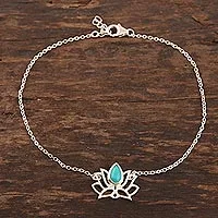 Fußkettchen aus Sterlingsilber, „Lotus Dancer“ – Fußkettchen aus Sterlingsilber mit Lotusblume