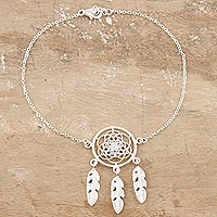 Sterling silver anklet, 'Goodnight and Good Luck' - Sterling Silver Dreamcatcher Anklet