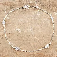 Cubic zirconia anklet, Clear Hearts