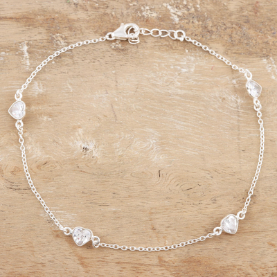 Cubic zirconia anklet, Clear Hearts
