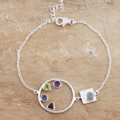 Multi-gem bracelet, 'Cool Shimmer' - Peridot and Amethyst Multi-Gem Bracelet