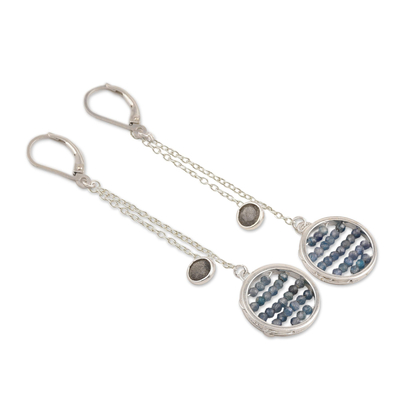 Labradorite dangle earrings, 'Late Night' - Labradorite and Sterling Silver Dangle Earrings