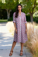 Cotton shift dress, 'Spring Fiesta' - Screen Printed Floral-Motif Shift Dress