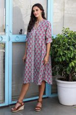 Cotton shift dress, 'Spring Fiesta' - Screen Printed Floral-Motif Shift Dress