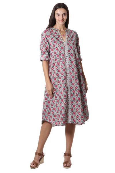 Vestido recto de algodón - Vestido recto con motivo floral serigrafiado