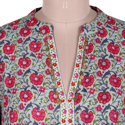 Vestido recto de algodón - Vestido recto con motivo floral serigrafiado
