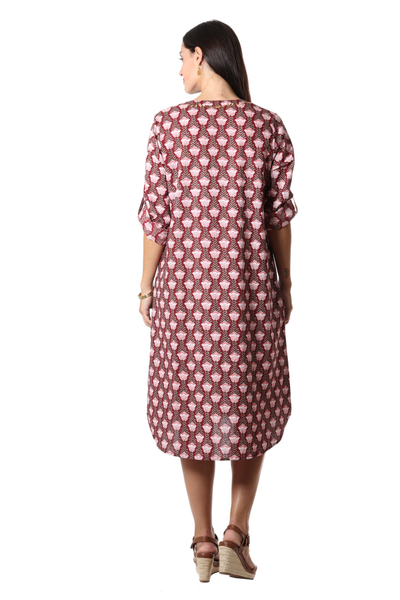 Cotton shift dress, 'Tulip Gala' - Screen Printed Knee-Length Shift Dress