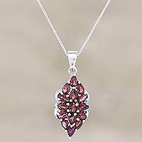 Garnet pendant necklace, 'Dark Red Beauty' - Garnet and Sterling Silver Pendant Necklace