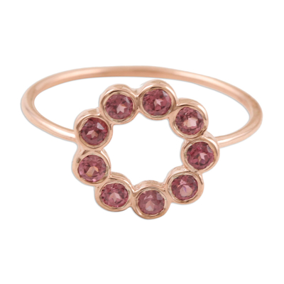 Rose gold-plated garnet cocktail ring, 'Delicate Petal' - Rose Gold-Plated Malaya Garnet Cocktail Ring