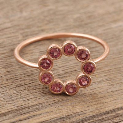 Rose gold-plated garnet cocktail ring, 'Delicate Petal' - Rose Gold-Plated Malaya Garnet Cocktail Ring