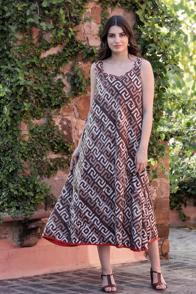 Hand-embroidered cotton sundress, 'Maze Craze' - Hand-Embroidered Cotton Sundress from India