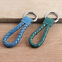 Leather key fobs, 'Trendy Duo' (pair)