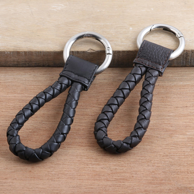 Schlüsselanhänger aus schwarzem und braunem Leder (Paar)