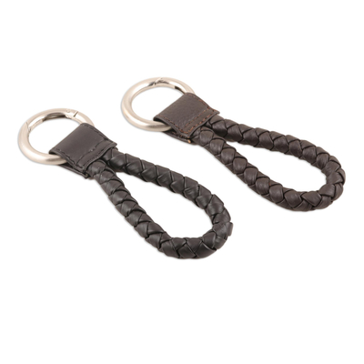 Black and Brown Leather Key Fobs (Pair)