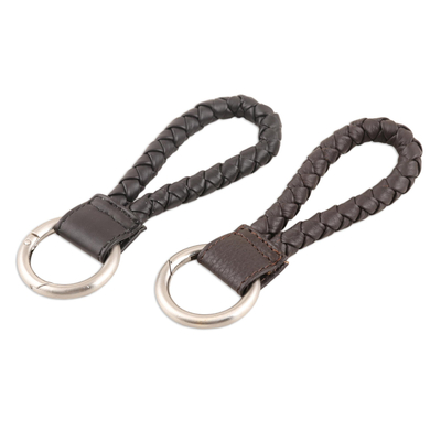 Leather key fobs, 'Classic Duo' (pair) - Black and Brown Leather Key Fobs (Pair)