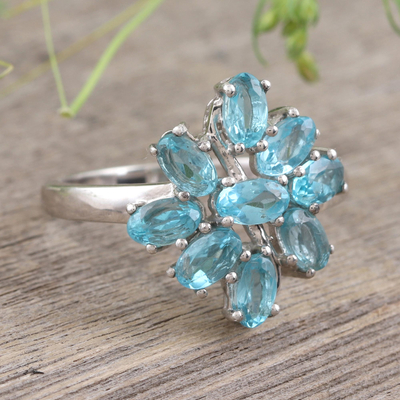 Apatite cocktail ring, 'Forever and Ever' - Sterling Silver and Apatite Cocktail Ring