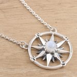 Rainbow moonstone pendant necklace, 'Misty Compass' - Rainbow Moonstone and Sterling Silver Pendant Necklace