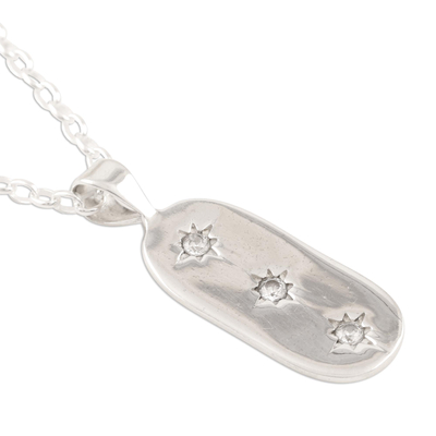 Cubic zirconia pendant necklace, 'Star Trio' - Cubic Zirconia and Sterling Silver Pendant Necklace