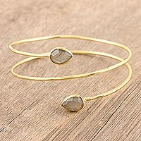 Gold-plated labradorite cuff bracelet, 'Golden Drop' - Gold-Plated Sterling Silver and Labradorite Cuff Bracelet