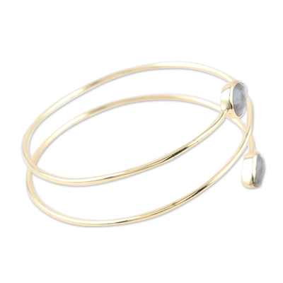 Gold-plated labradorite cuff bracelet, 'Golden Drop' - Gold-Plated Sterling Silver and Labradorite Cuff Bracelet