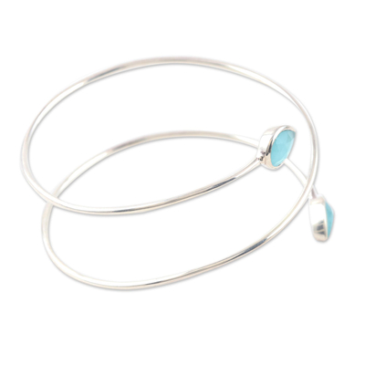 Chalcedony cuff bracelet, 'Aqua Drop' - Chalcedony and Sterling Silver Cuff Bracelet