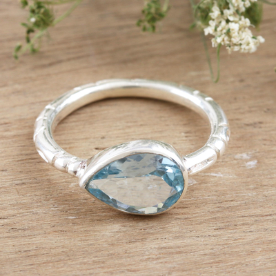 Blue topaz single stone ring, 'Tropical Waters' - Sterling Silver and Blue Topaz Single Stone Ring