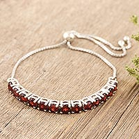 Rhodium-plated garnet pendant bracelet, 'Sunbathe in Red' - Rhodium-Plated Garnet Pendant Bracelet