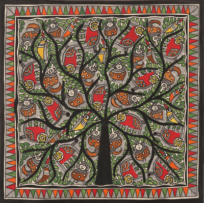 Colorful Madhubani Painting on Handmade Paper
