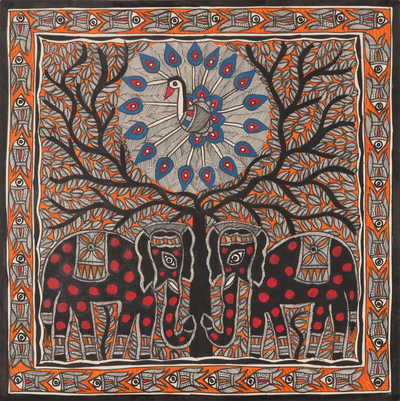 Madhubani-Gemälde - Madhubani Elefantenmalerei auf handgeschöpftem Papier