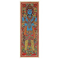 Madhubani painting, 'Supreme Vishnu' - Madhubani Vishnu Painting on Handmade Paper