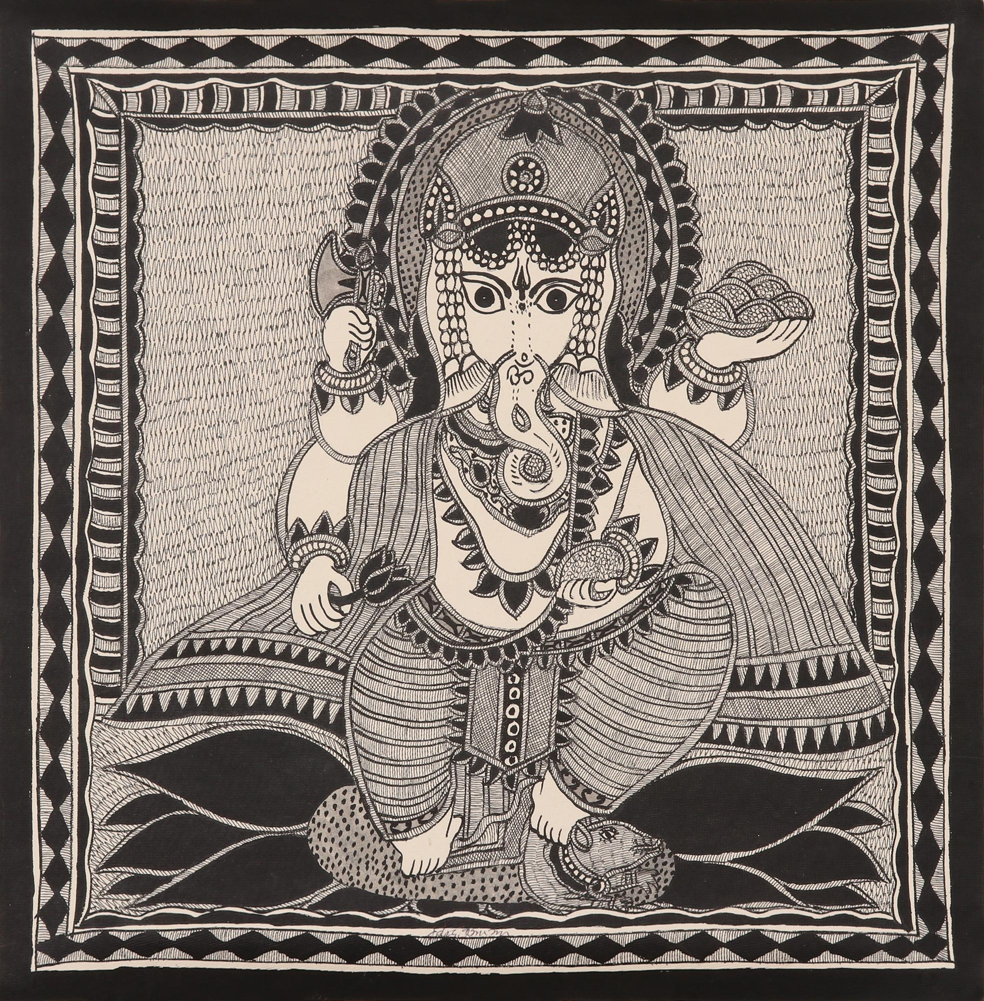 Office and Gift Purpose a Auspicious Hindi God Painting for Every Home Lord Ganesha Wearing Ornaments and Dancing 
