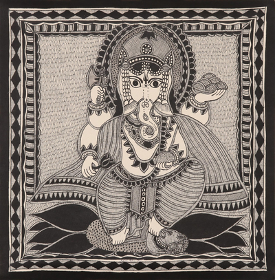 Madhubani Ganesha Painting on Handmade Paper