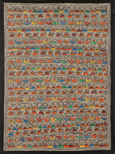 Colorful Madhubani Bird Painting on Handmade Paper