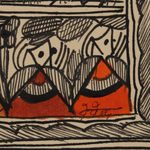 Madhubani painting, 'Living in Harmony' - Colorful Madhubani Bird Painting on Handmade Paper