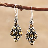 Citrine dangle earrings, 'Golden Tower' - Handmade Sterling Silver and Citrine Dangle Earrings