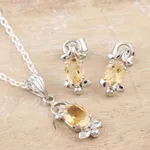 Rhodium-plated citrine Jewellery set, 'Sunny Passion' - Rhodium-Plated Citrine Jewellery Set