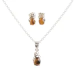 Rhodium-plated tiger's eye and cubic zirconia Jewellery set, 'Peppy in Brown' - Rhodium-Plated Tiger's Eye and Cubic Zirconia Jewellery Set