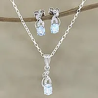 Rhodium-plated blue topaz and cubic zirconia Jewellery set, 'Peppy in Blue' - Rhodium-Plated Blue Topaz and Cubic Zirconia Jewellery Set